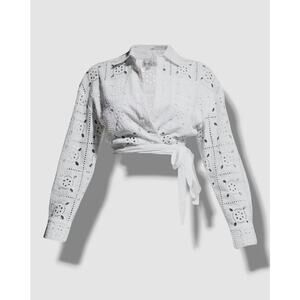 Miguelina Womens White Savannah Eyelet Crop Wrap Blouse Top XS